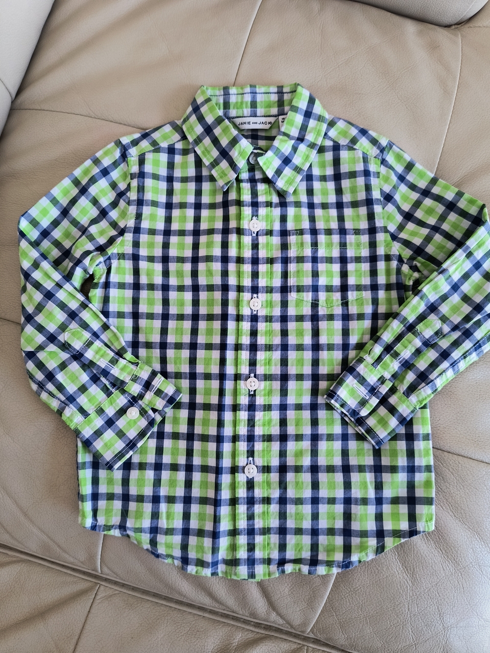 Janie and Jack Green, Blue & White Plaid Button-Down Shirt